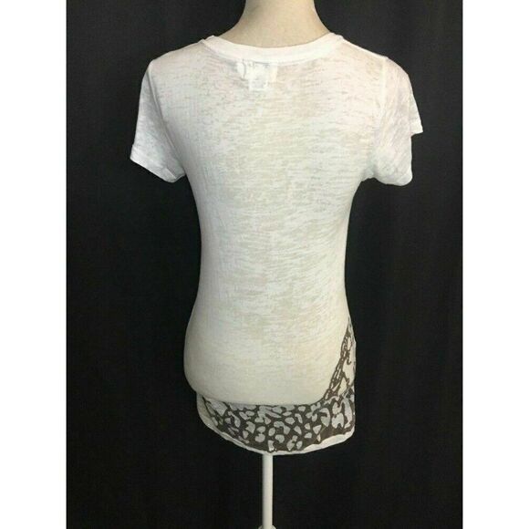 torn by ronny kobo Short Sleeve top T Shirt White Brown Leopard Print Small - Picture 6 of 8